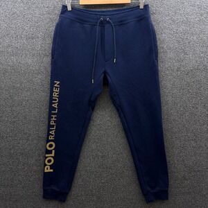 Polo Ralph Lauren Pants Mens Small Blue Big Gold Logo Knit Jogger Sweatpants